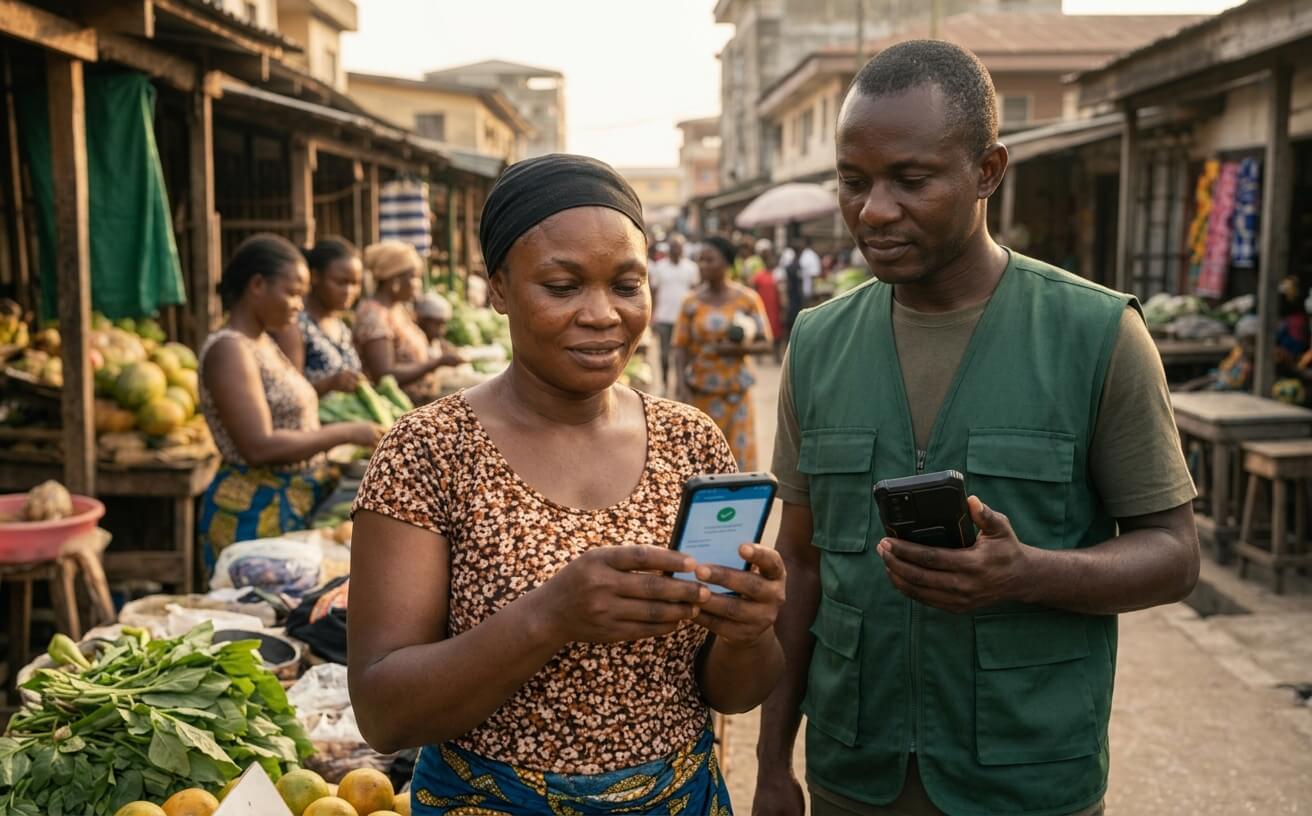 Commerçante effectuant un paiement Mobile Money