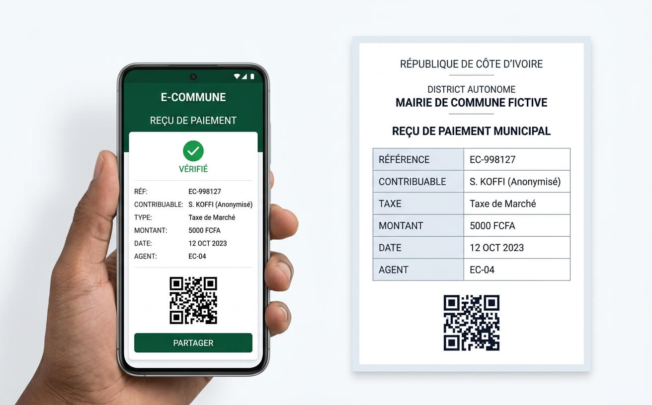 Reçu numérique signé avec QR code E-Commune